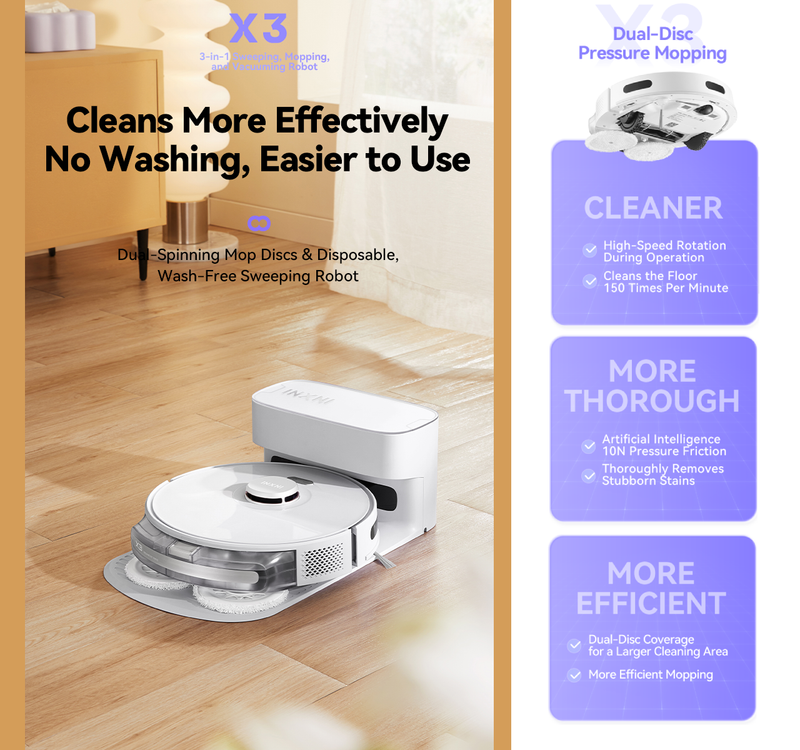 Self-Cleaning Robotic Vacuum Cleaner Sweeps Mops all in one Wash Free Robot