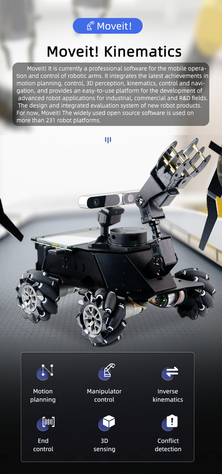 Jetson Nano ROS Mecanum Wheel Robot Car with Moveit Robot Arm and Lidar Mapping Navigation