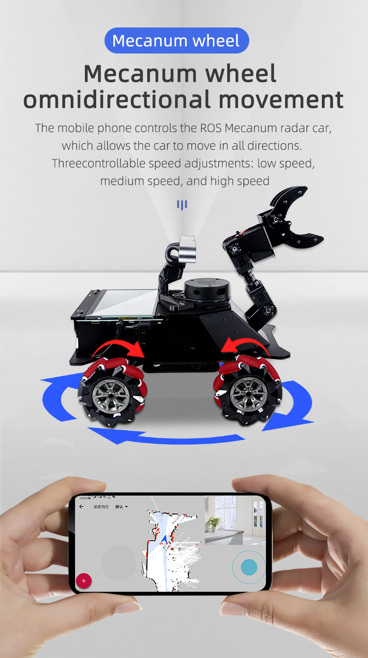 Jetson Nano ROS Mecanum Wheel Robot Car with Moveit Robot Arm and Lidar Mapping Navigation