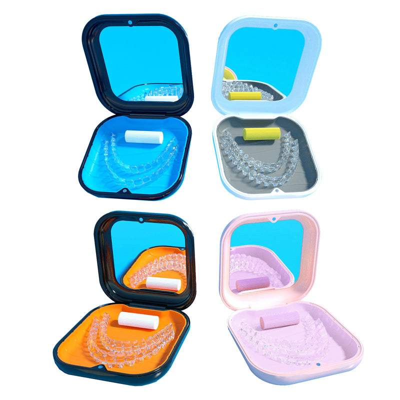 Newest denture box with mirror Invisible Storage Box Plastic Orthodontic Aligner Retainer case Aligner Dental Denture Box