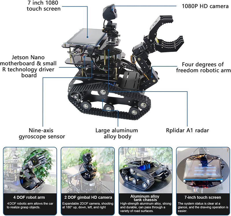 Jetson NANO AI robot tank car with arm