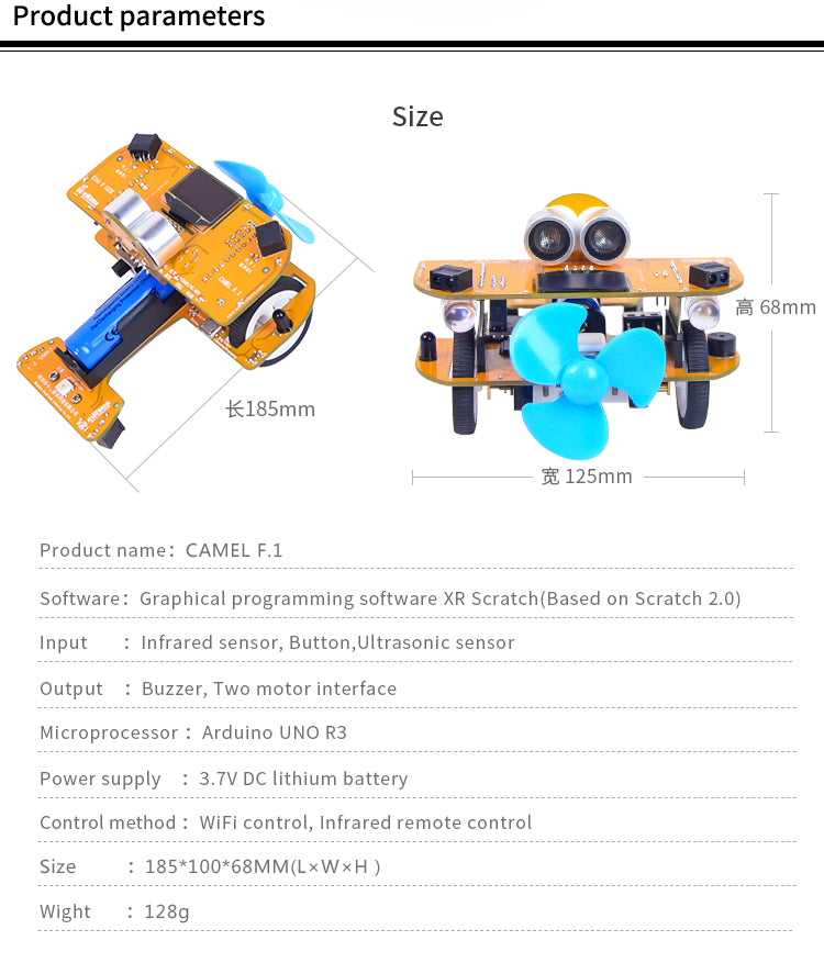 CAMEL F.1 Mixly, Scratch Programmable WiFi Robot Arduino STEAM Education for Kids Students