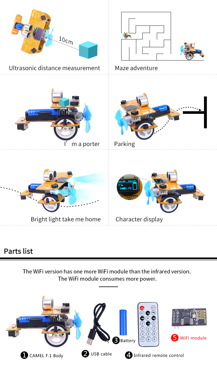 CAMEL F.1 Mixly, Scratch Programmable WiFi Robot Arduino STEAM Education for Kids Students