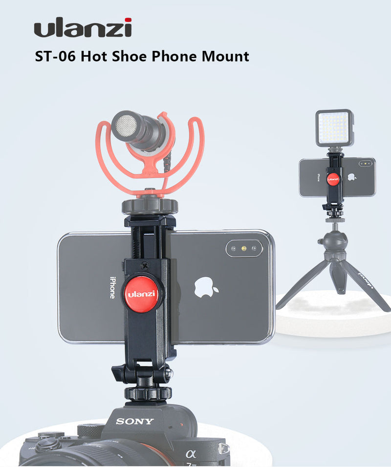 Ulanzi ST-06 Camera Hot Shoe Phone Tripod Mount 360 Rotation Cold Shoe Monitor Phone DSLR Mount Adapter for Gimbal Mic LED Light