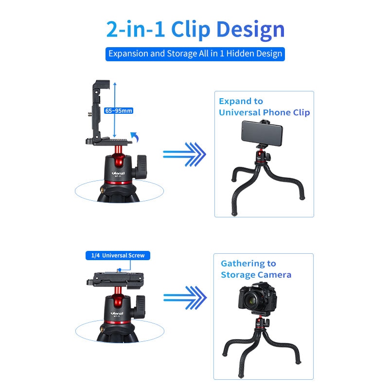 Ulanzi MT-11Flexible Octopus Tripod Smartphone DSLR SLR Vlog Tripod Travel Portable 2 in 1 Tripod Extend 1/4 Screw for Magic Arm