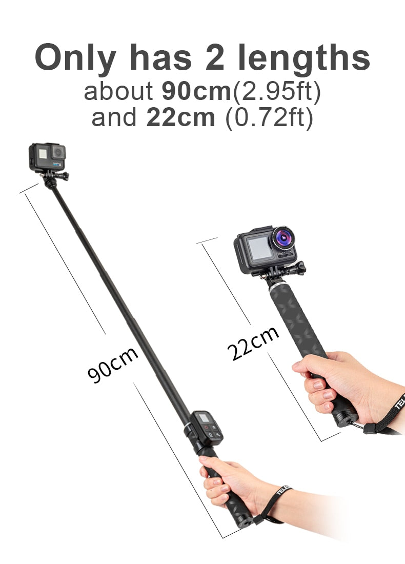 TELESIN 35inch Carbon Fiber Lightest Selfie Stick + Aluminium Alloy Tripod For GoPro Hero 5 6 7 8 9 For Osmo Action Accessories