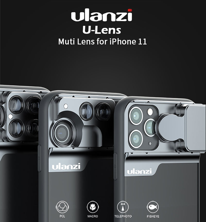 Ulanzi U-Lens 3 in 1 Phone Lens Case Kit for iPhone 11 20X Super Macro Lens CPL Fisheye Telephoto Lens for iPhone 11