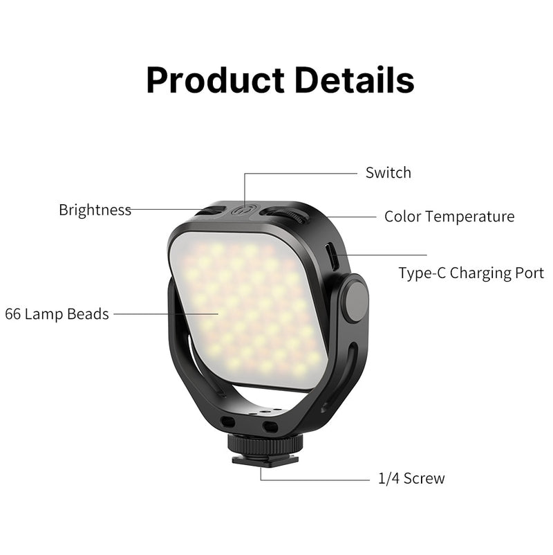 Ulanzi Vijim VL66 Adjustable LED Video Light with 360 Rotation Mount Bracket Rechargable DSLR SLR Mobile Portable Fill Light