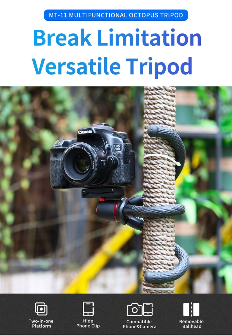 Ulanzi MT-11Flexible Octopus Tripod Smartphone DSLR SLR Vlog Tripod Travel Portable 2 in 1 Tripod Extend 1/4 Screw for Magic Arm