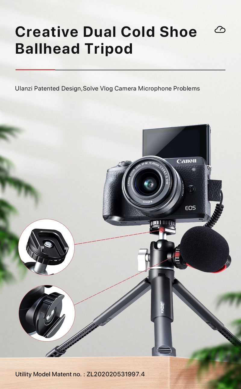 Ulanzi U-Vlog lite Extendable Dual Cold Shoe Ball Head Tripod for smartphone Sony Canon Nikon DSLR Camera Mic Light Accessories