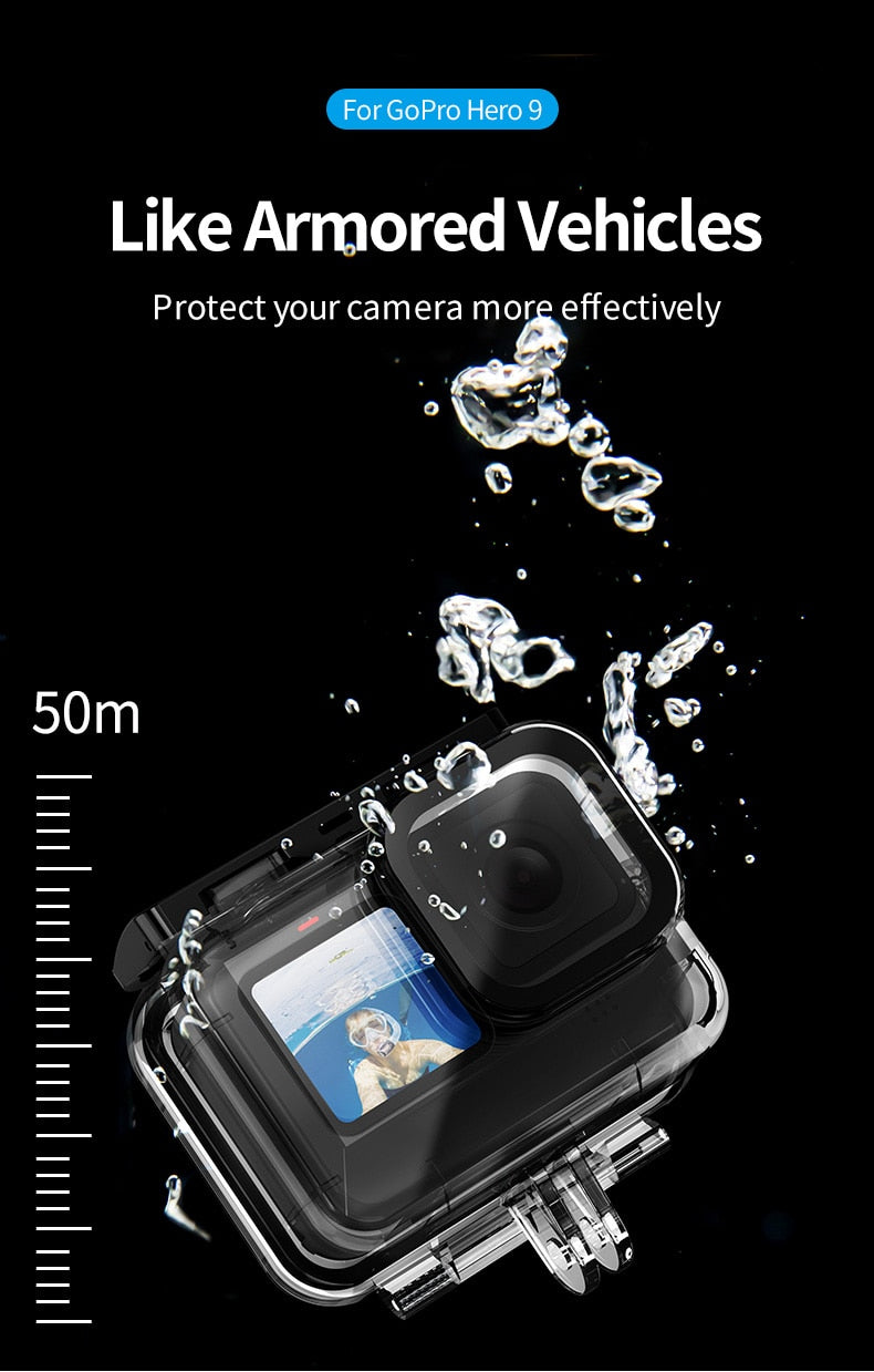 TELESIN 50M Waterproof Case Underwater Tempered Glass Lens Diving Housing Cover for GoPro Hero 9 Black Camera Accessories