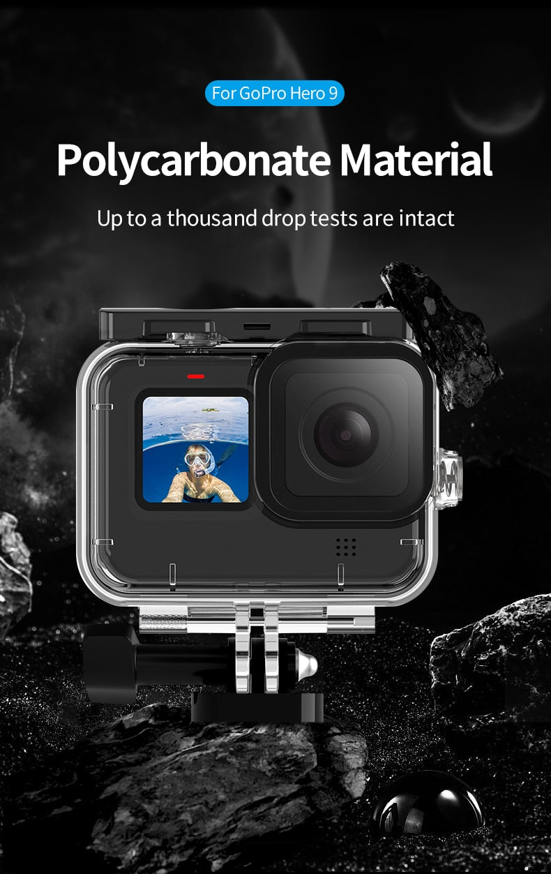 TELESIN 50M Waterproof Case Underwater Tempered Glass Lens Diving Housing Cover for GoPro Hero 9 Black Camera Accessories