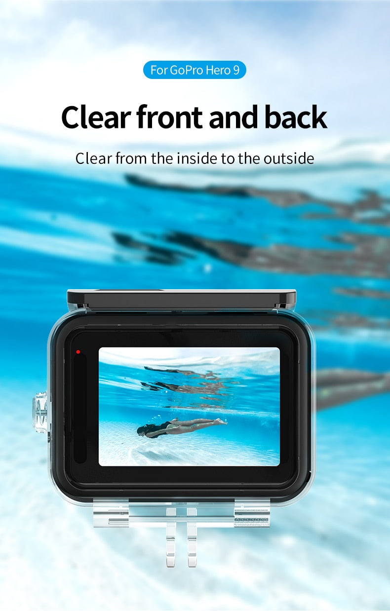 TELESIN 50M Waterproof Case Underwater Tempered Glass Lens Diving Housing Cover for GoPro Hero 9 Black Camera Accessories