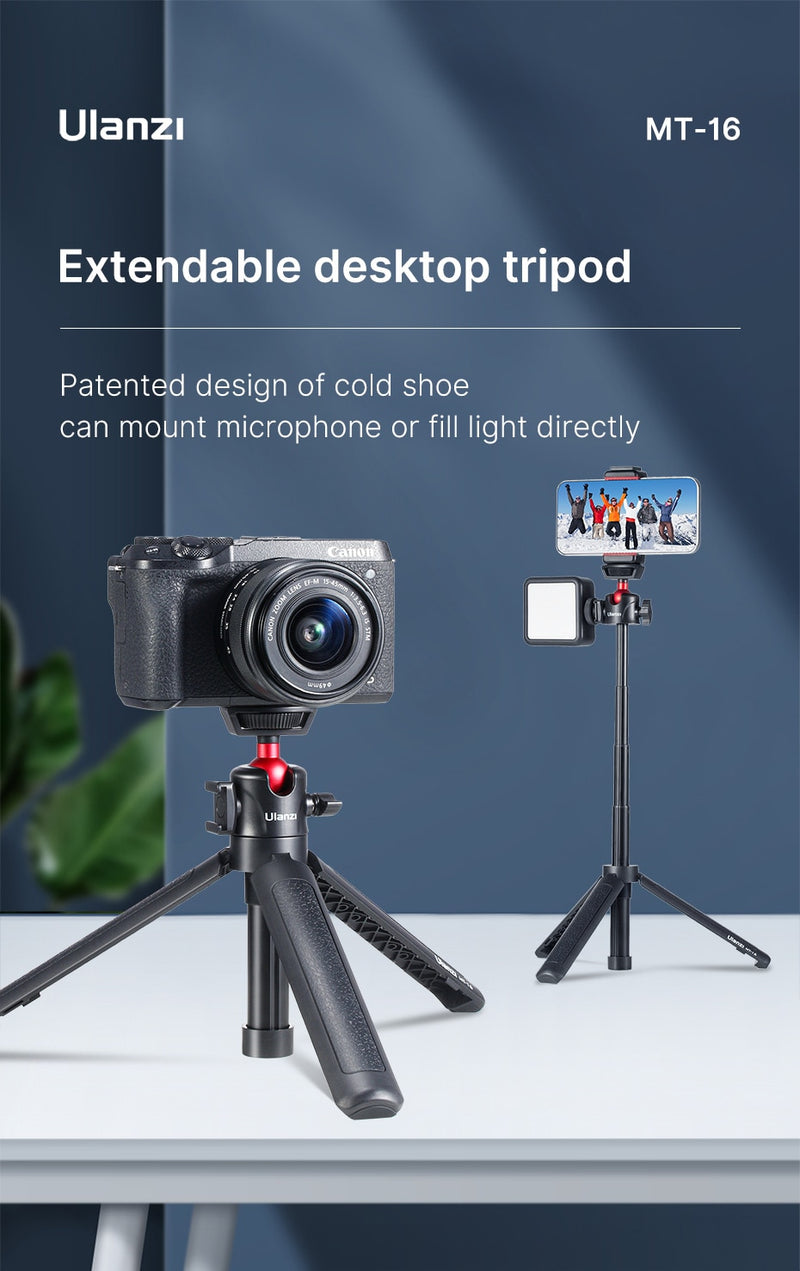 Ulanzi MT-16 Extend Tablet Tripod with Cold Shoe for Microphone LED Video Fill Light Smartphone SLR Camera Tripod