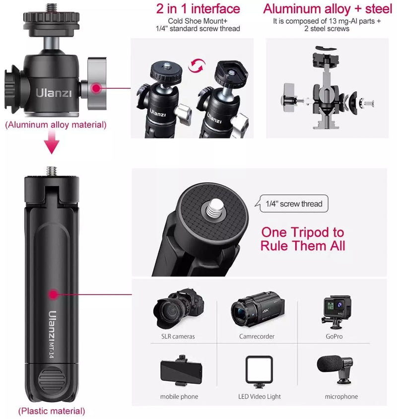 Ulanzi U-Vlog lite Extendable Dual Cold Shoe Ball Head Tripod for smartphone Sony Canon Nikon DSLR Camera Mic Light Accessories