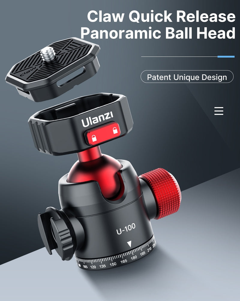 Ulanzi U-100 Quick Release Ballhead Tripod Heads DSLR Gimbal Slider Tripod Quick Switch Ballhead Extend Cold Shoe for LED Light