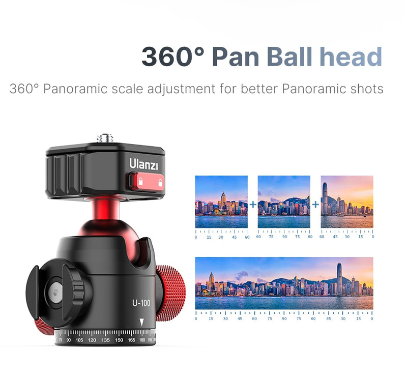 Ulanzi U-100 Quick Release Ballhead Tripod Heads DSLR Gimbal Slider Tripod Quick Switch Ballhead Extend Cold Shoe for LED Light