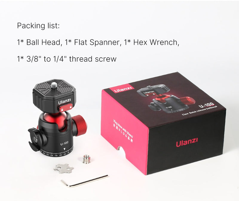 Ulanzi U-100 Quick Release Ballhead Tripod Heads DSLR Gimbal Slider Tripod Quick Switch Ballhead Extend Cold Shoe for LED Light