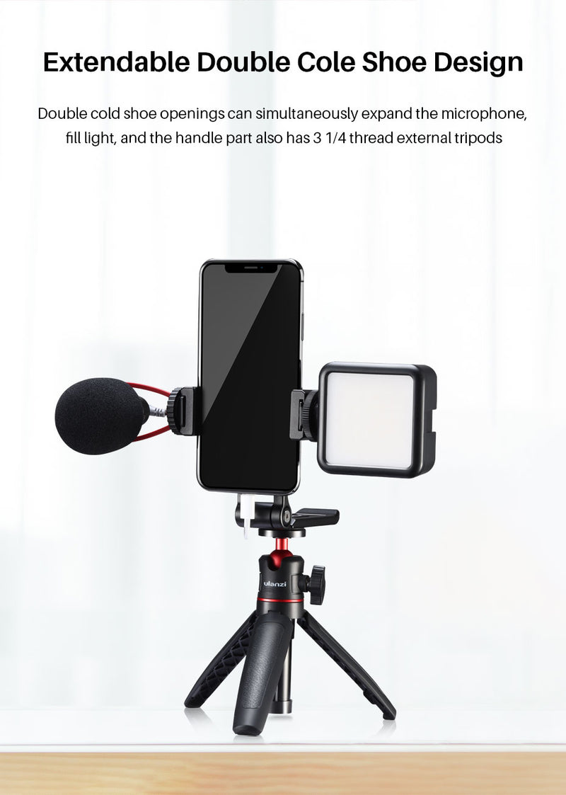 Ulanzi ST-16 Vertical Shooting Phone Mount Holder Metal Vlog Handgrip with Cold Shoe for LED Light Microphone