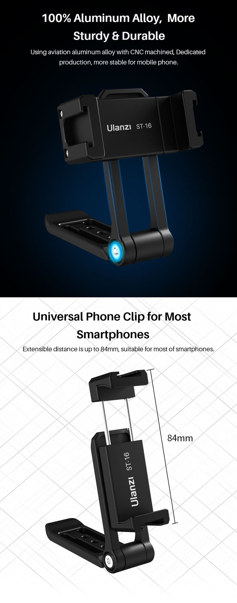 Ulanzi ST-16 Vertical Shooting Phone Mount Holder Metal Vlog Handgrip with Cold Shoe for LED Light Microphone