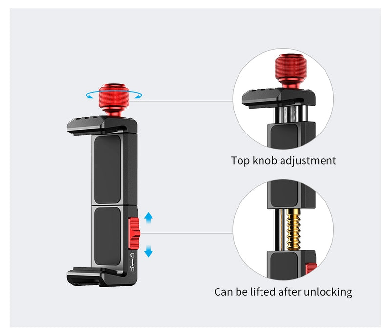 Ulanzi ST-14 Iron Man III Vertical Shooting Metal Smartphone Mount Holder Cold Shoe Tripod Mount for LED Light Mic Vlog Mount