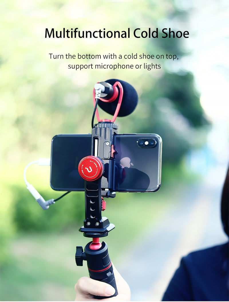 Ulanzi ST-14 Iron Man III Vertical Shooting Metal Smartphone Mount Holder Cold Shoe Tripod Mount for LED Light Mic Vlog Mount