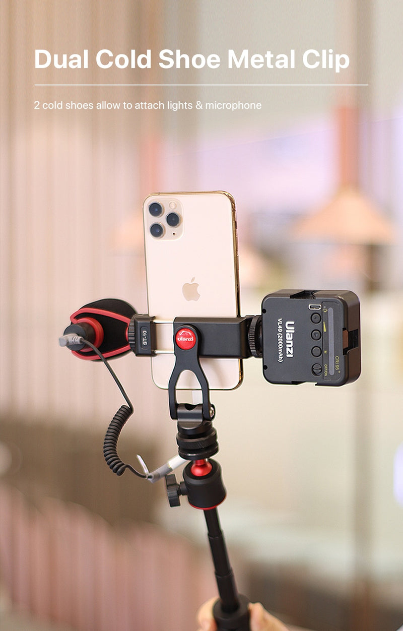 Ulanzi ST-10 Adjustable Metal Phone Mount DSLR Monitor Adapter Cold Shoe Smartphone Holder for LED Light Microphone