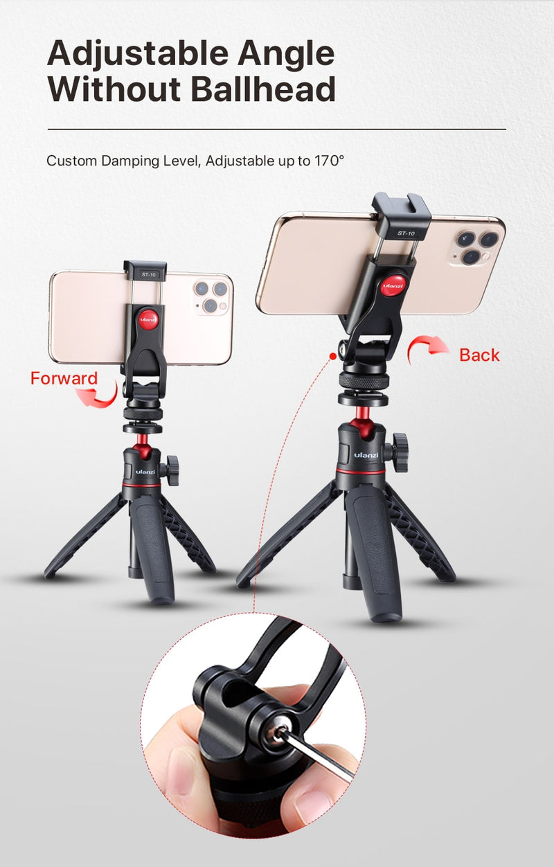 Ulanzi ST-10 Adjustable Metal Phone Mount DSLR Monitor Adapter Cold Shoe Smartphone Holder for LED Light Microphone