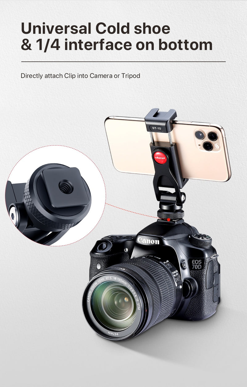 Ulanzi ST-10 Adjustable Metal Phone Mount DSLR Monitor Adapter Cold Shoe Smartphone Holder for LED Light Microphone