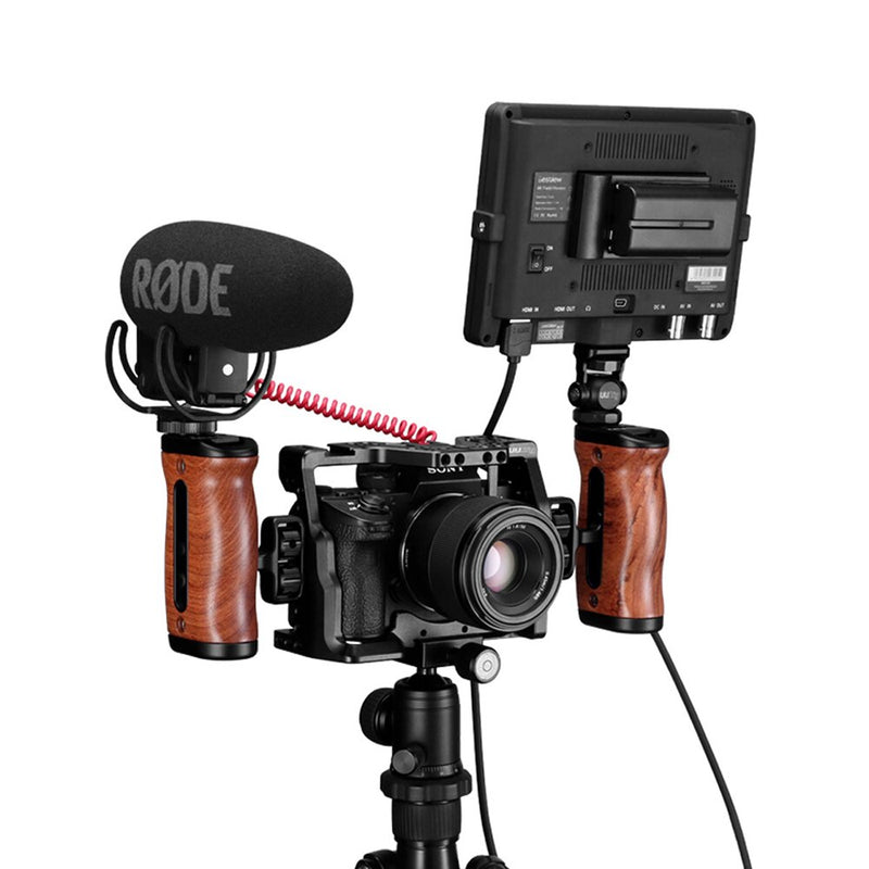 UURig R027 Wooden DSLR Camera 1/4'' Screw Hand Grip Handle with cold shoe Mount Led Video Light MIC Monitor for Rig Accessories