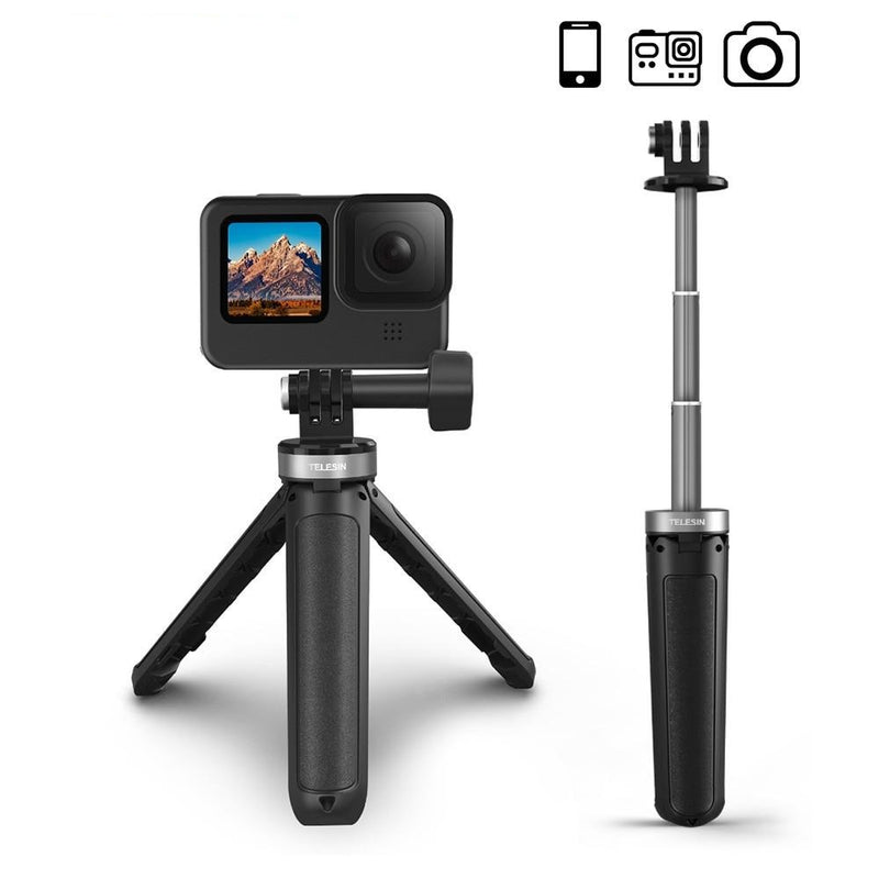 TELESIN Mini Selfie Stick Portable Aluminium Alloy Plastic Adjustable for GoPro 9 Osmo Action Insta360 For iPhone Android Camera