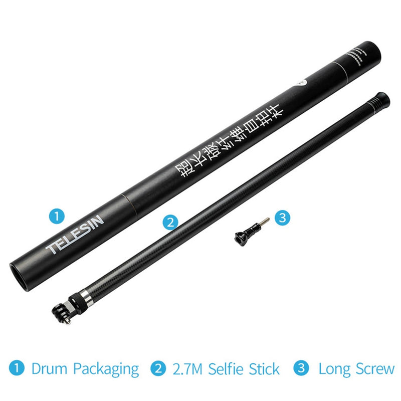 TELESIN 106" Selfie Stick Carbon Fiber Extendable Handheld Monopod for GoPro Hero 9 8 7 6 5 for Osmo Action Insta360 GoPro Max